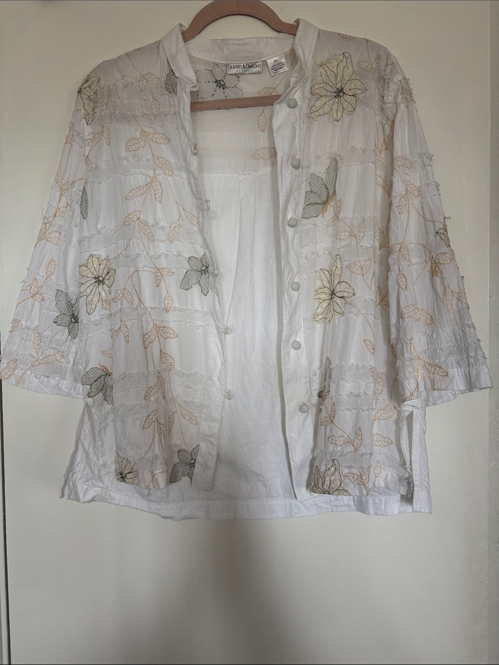 💕Charming Draper’s & Damon’s White Floral Button-Down Jacket PL